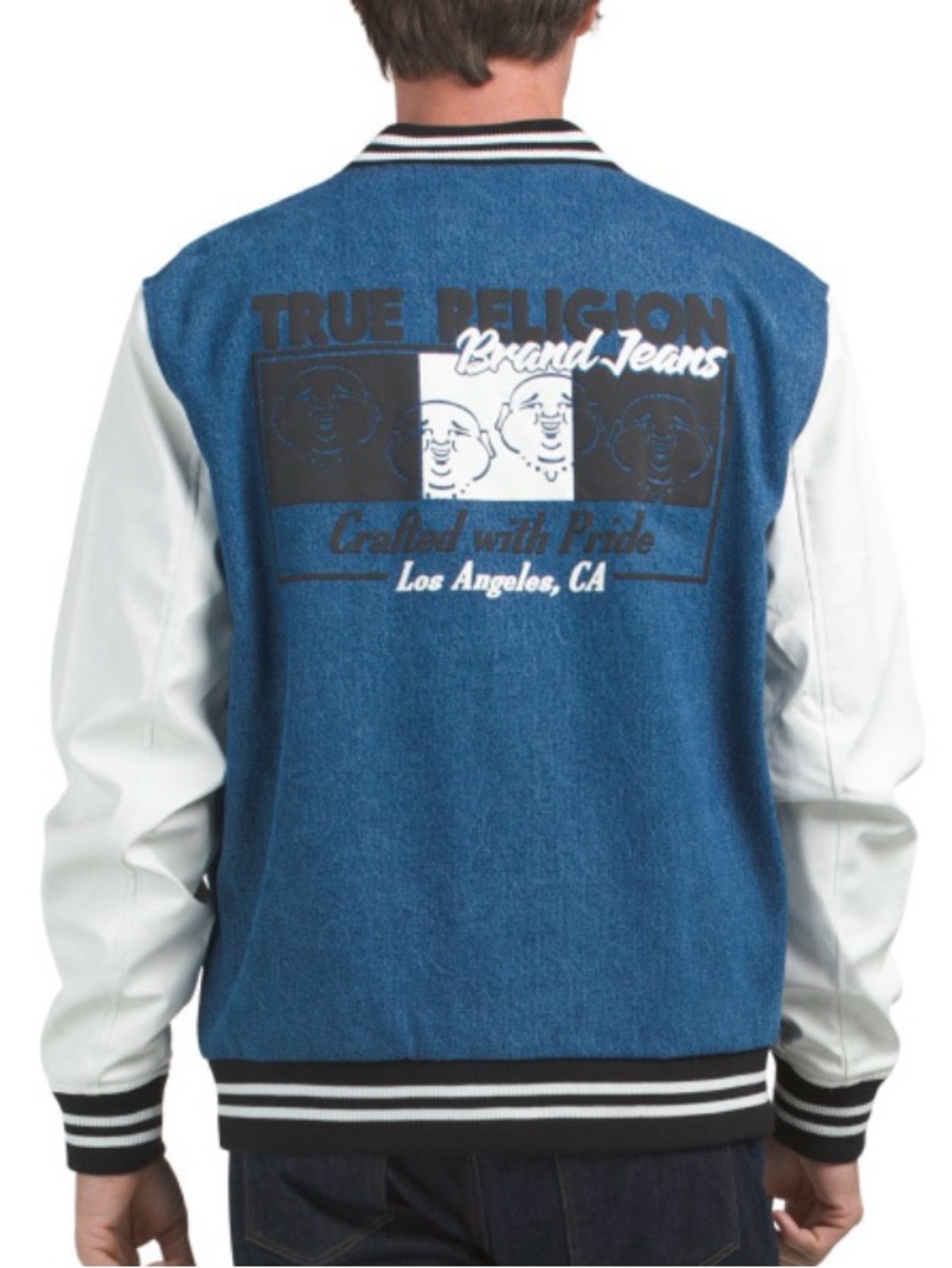 True Religion Blue Denim Graphic Pullover with White Accents